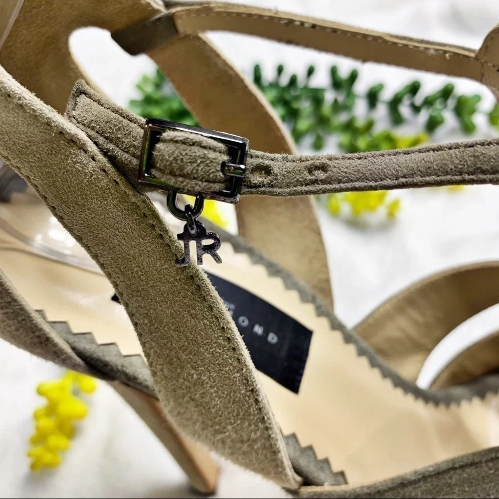 John Richmond NWOT Suede T-Strap Taupe Gray Stilettos Pumps Heels IT40/US10